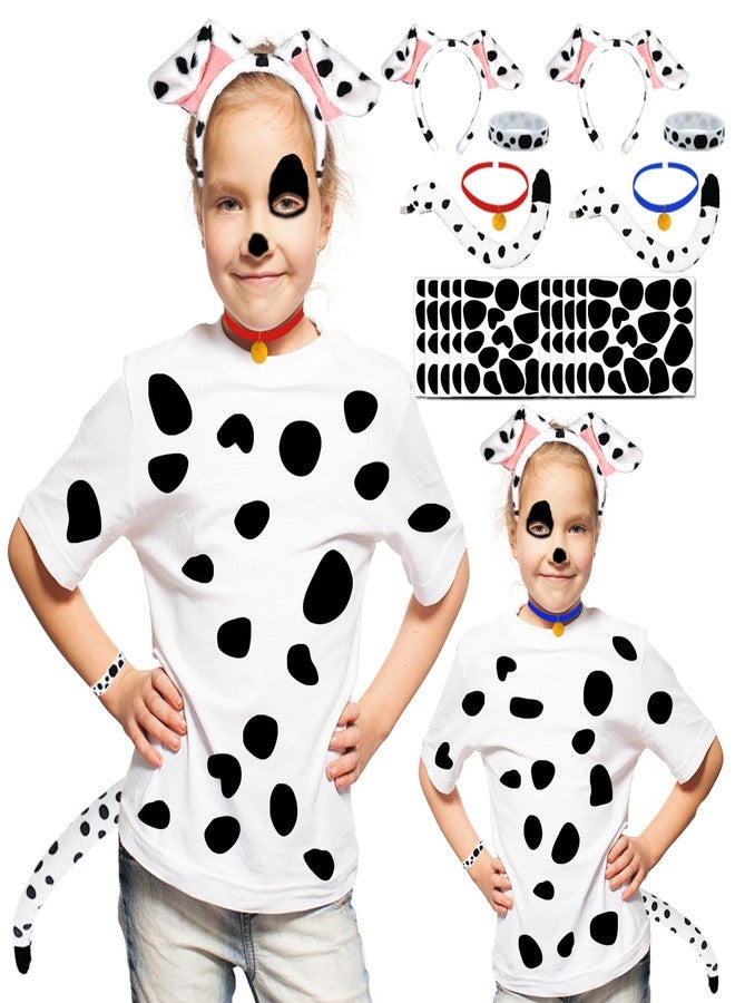 Ahuimeius 2 Set Dalmatian Costume, with Dog Ear, Felt Spots, for Halloween Dalmatian Costume Kids/Adults, Shirt, Black Felt Stickers for School DIY Projects - Image 1